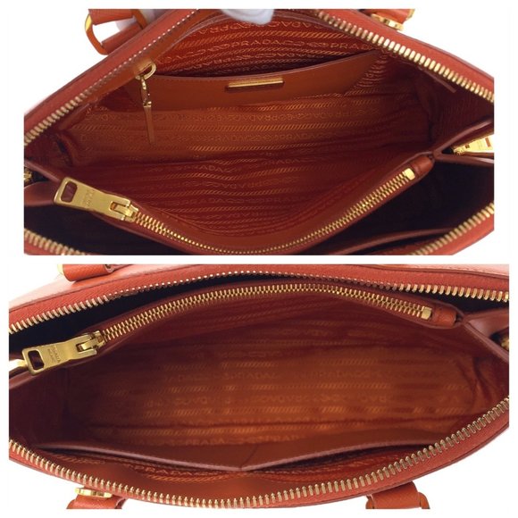 PRADA Saffiano Triangle Logo Plate Orange Gold Leather Shoulder Bag - Picture 3 of 10
